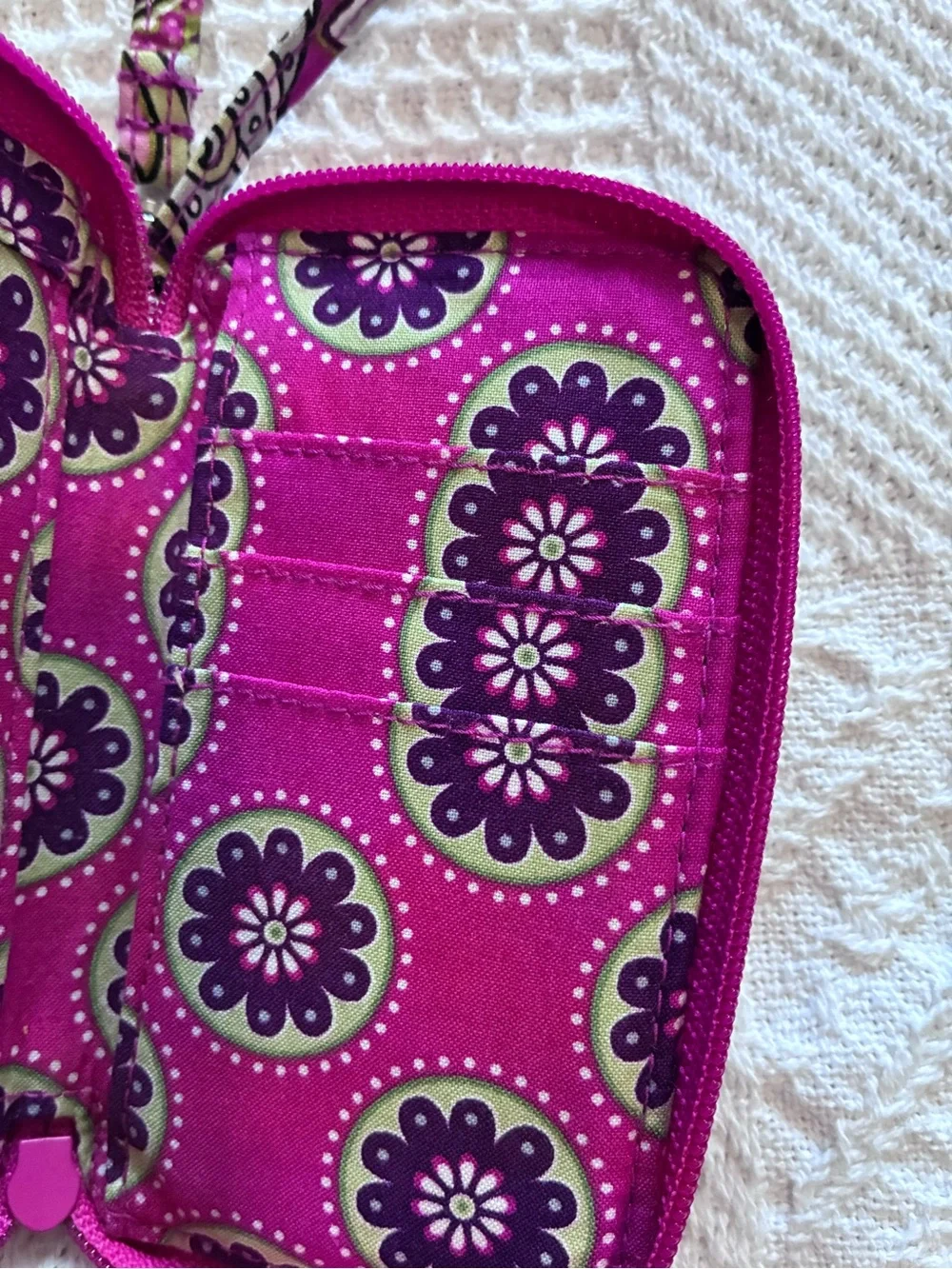 Vera Bradley Zip ID Wristlet in Very Berry Paisley pattern quilted purple pink